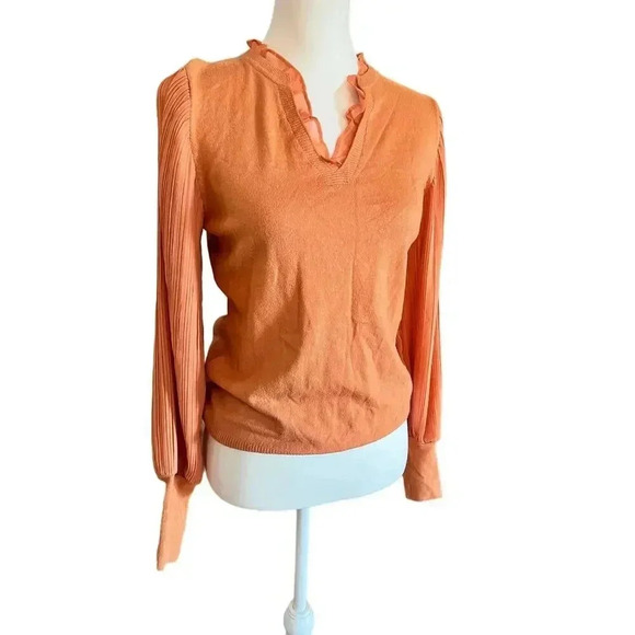 SIAMI MILANO light knit sweater with chiffon blouse sleeve ruffled colla small - Picture 3 of 8
